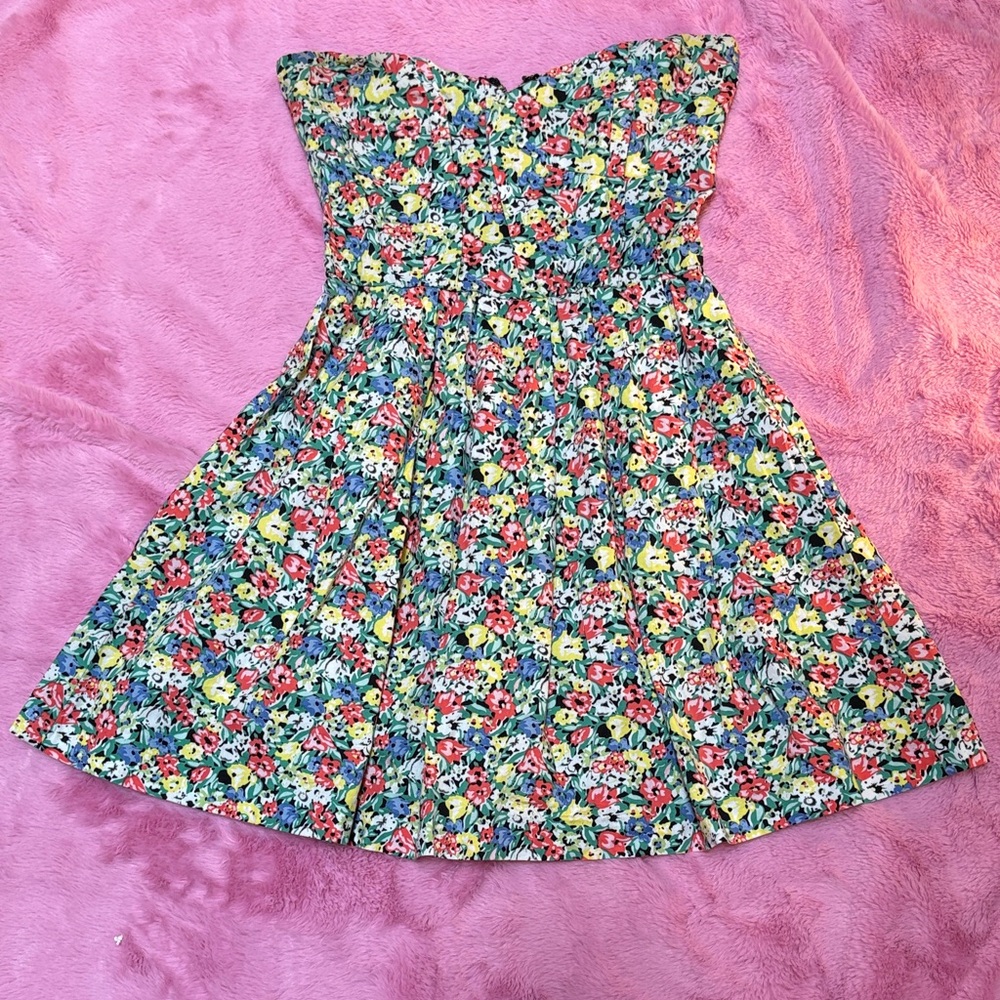 MINKPINK Multicolor Floral Strapless Mini Dress w/ Stretch Zippered Closure